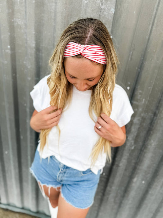 Red/White Mini-Striped Turband Headband