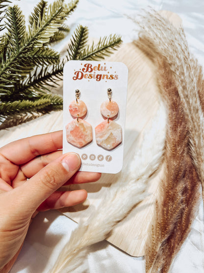 Translucent Pink and White Marble Polymer Clay Earrings