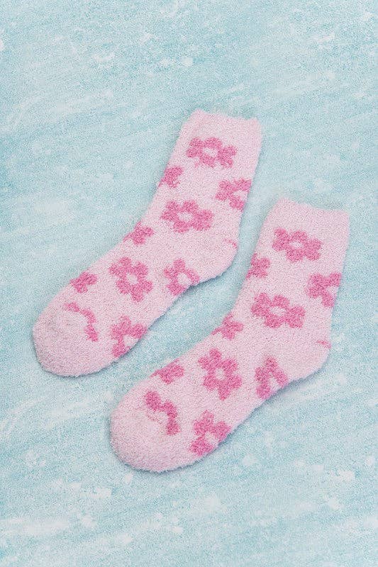 WARM CORAL FLEECE PLUSH DAISY FUZZY SOCKS | 40S02047