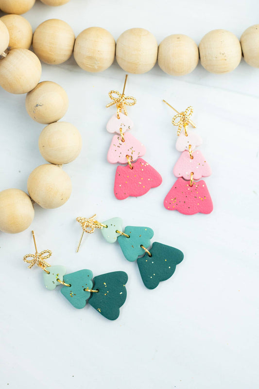 '25 Glitter Ombre Bow Tree Dangles - 18k Plated