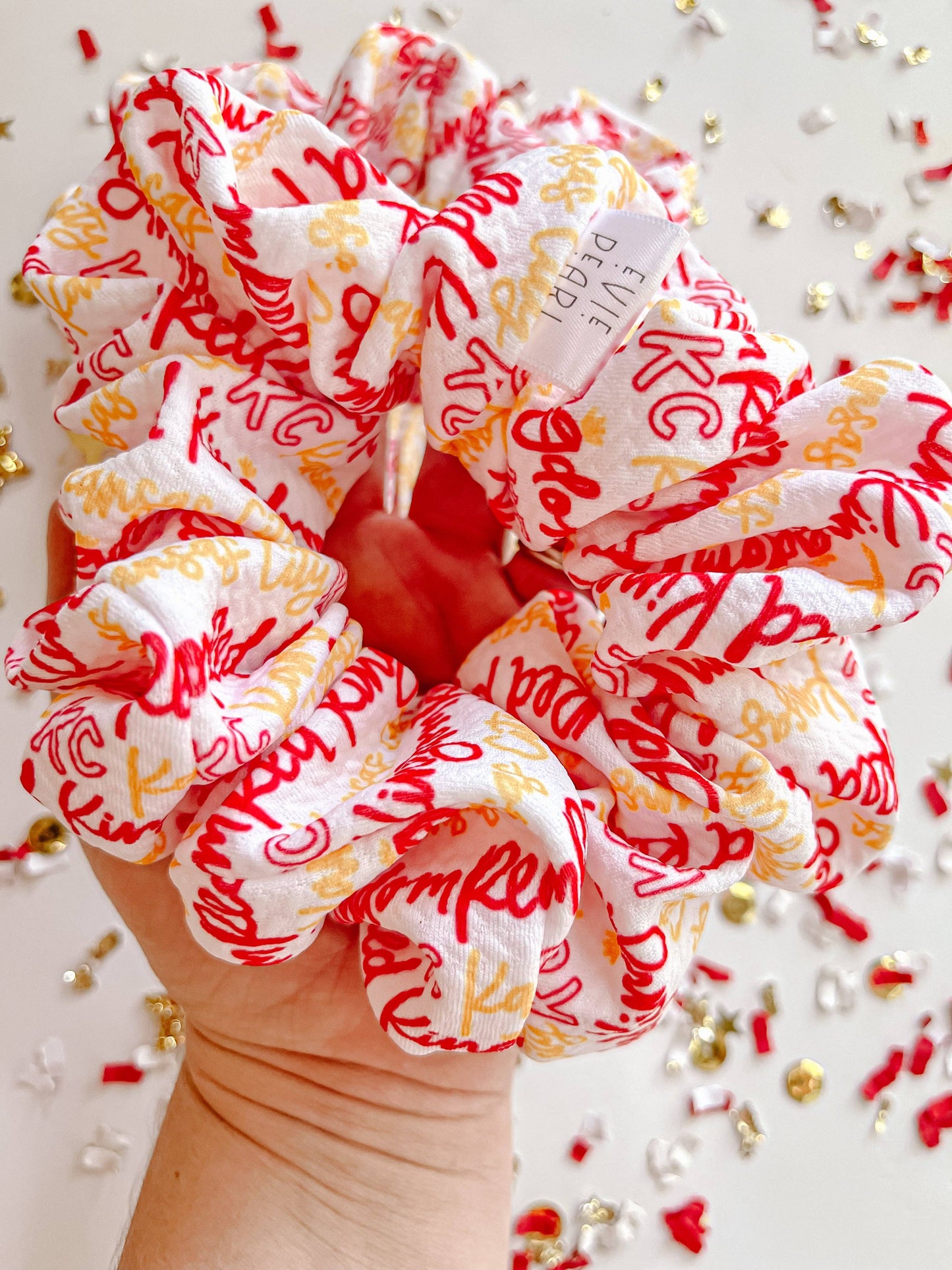 White Kansas City cursive Oversized Scrunchy