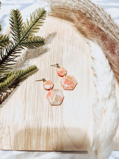 Translucent Pink and White Marble Polymer Clay Earrings