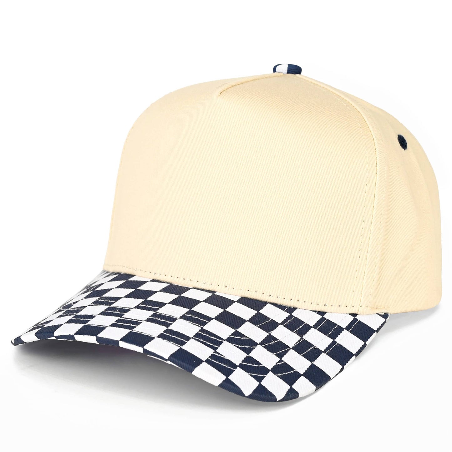 C.C Check Board Pattern Print Two Tone Canvas Trucker Hat