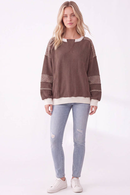 [PLUS SIZE] Leopard Print Contrast ribbed Sweatshirt T6508XL
