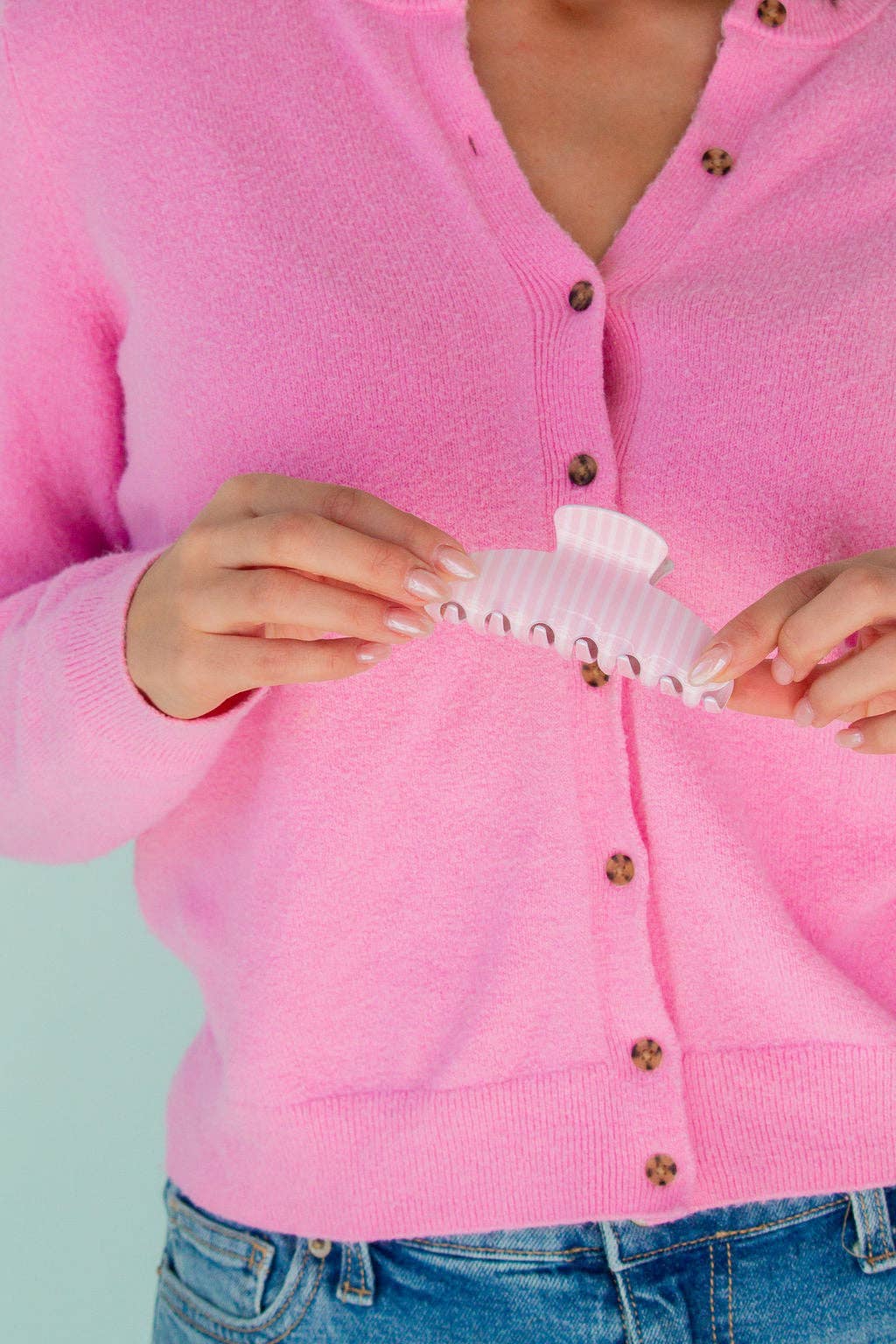 Pink Stripe Claw Clip