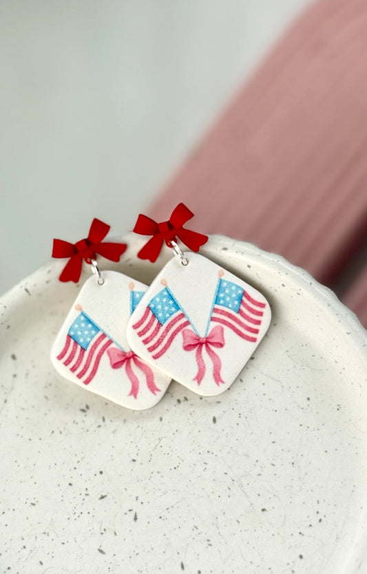 Flag Red Bow Earrings