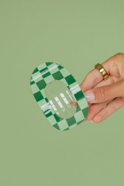 Checkered Circle Cutout Hair Clip-Green