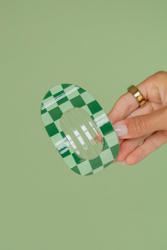 Checkered Circle Cutout Hair Clip-Green