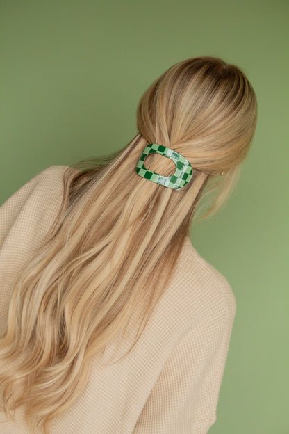 Checkered Circle Cutout Hair Clip-Green