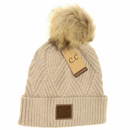 Large Patch Heather Pom Beanie