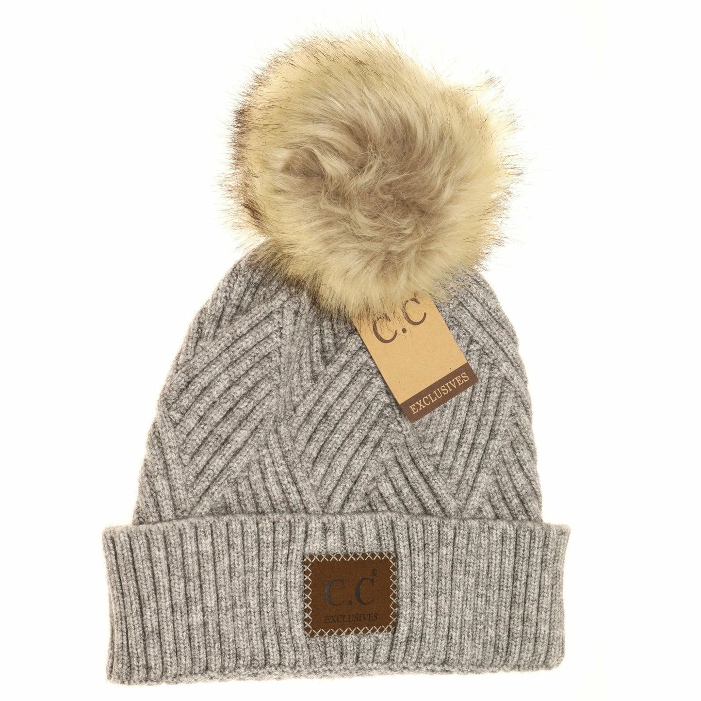 Large Patch Heather Pom Beanie