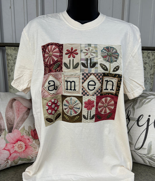 Faux Quilted Amen Tee