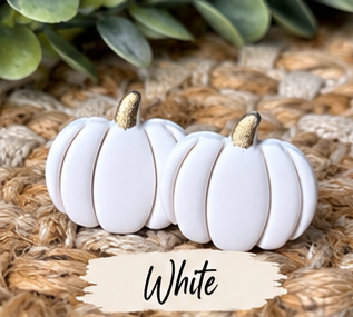 Colorful pumpkin stud earrings in orange, pink, green, blue, white, black, leopard print, and other fall colors displayed together.